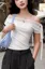 White Off-Shoulder Lace-Insert Top