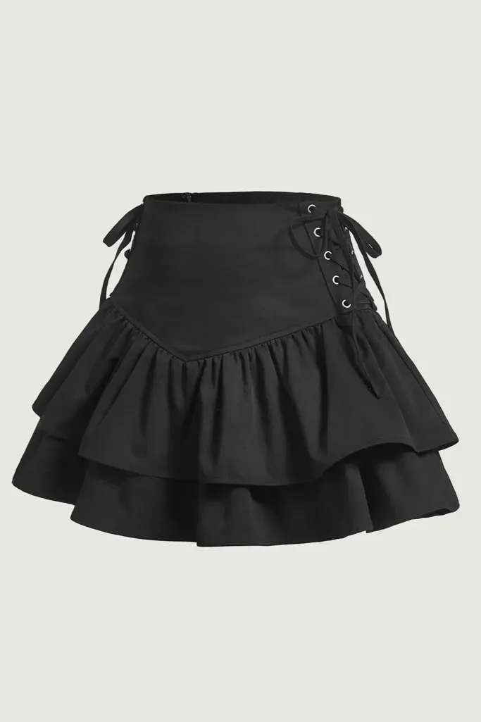 Black High Rise Ruffled Mini Skirt - Image 1
