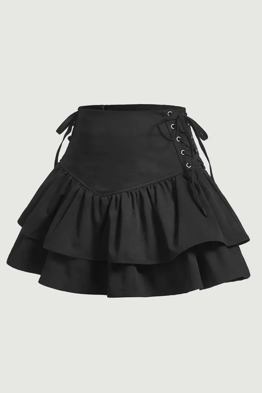 Black High Rise Ruffled Mini Skirt - NEWME