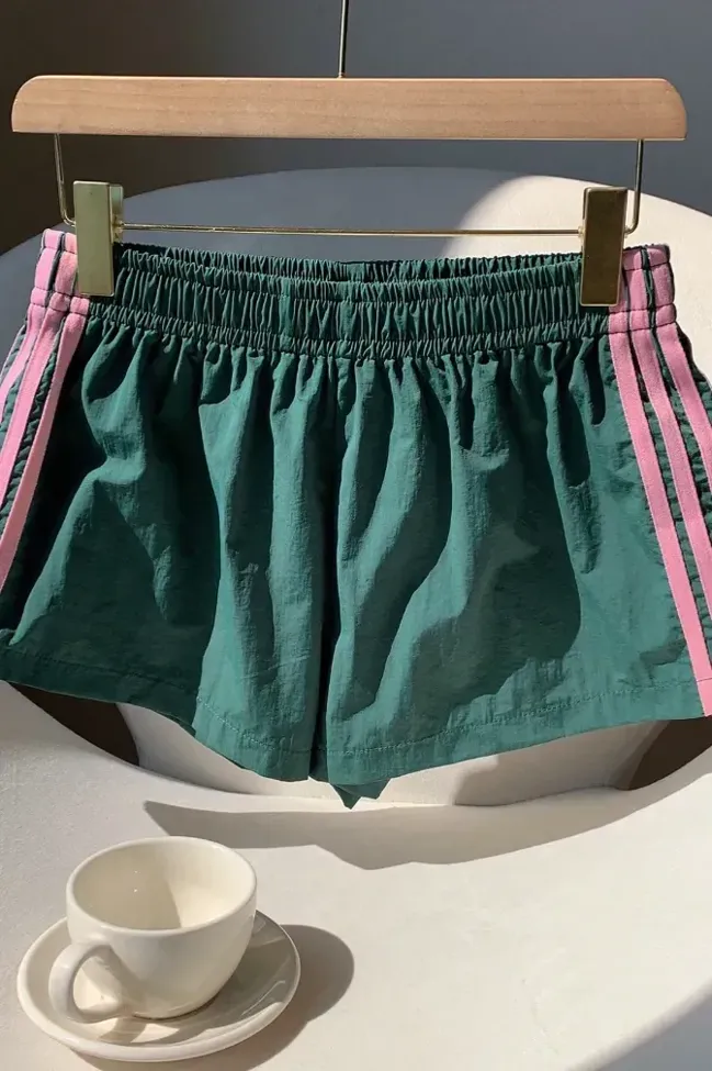 Dark Green Mid-Rise Striped Shorts - NEWME