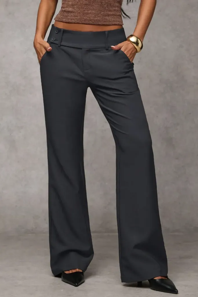 Dark Grey Solid Mid-Rise Pants - Image 1