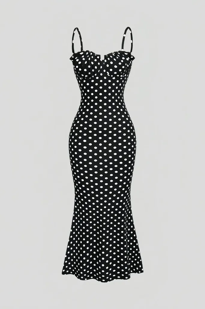 Black Polka Dot Sweetheart Maxi Dress - Image 1