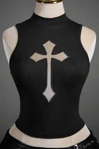 Black High Neck Cut Out Top - Image 1