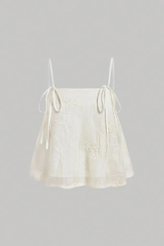 Off White Embroidered Square Neck Top - Image 1