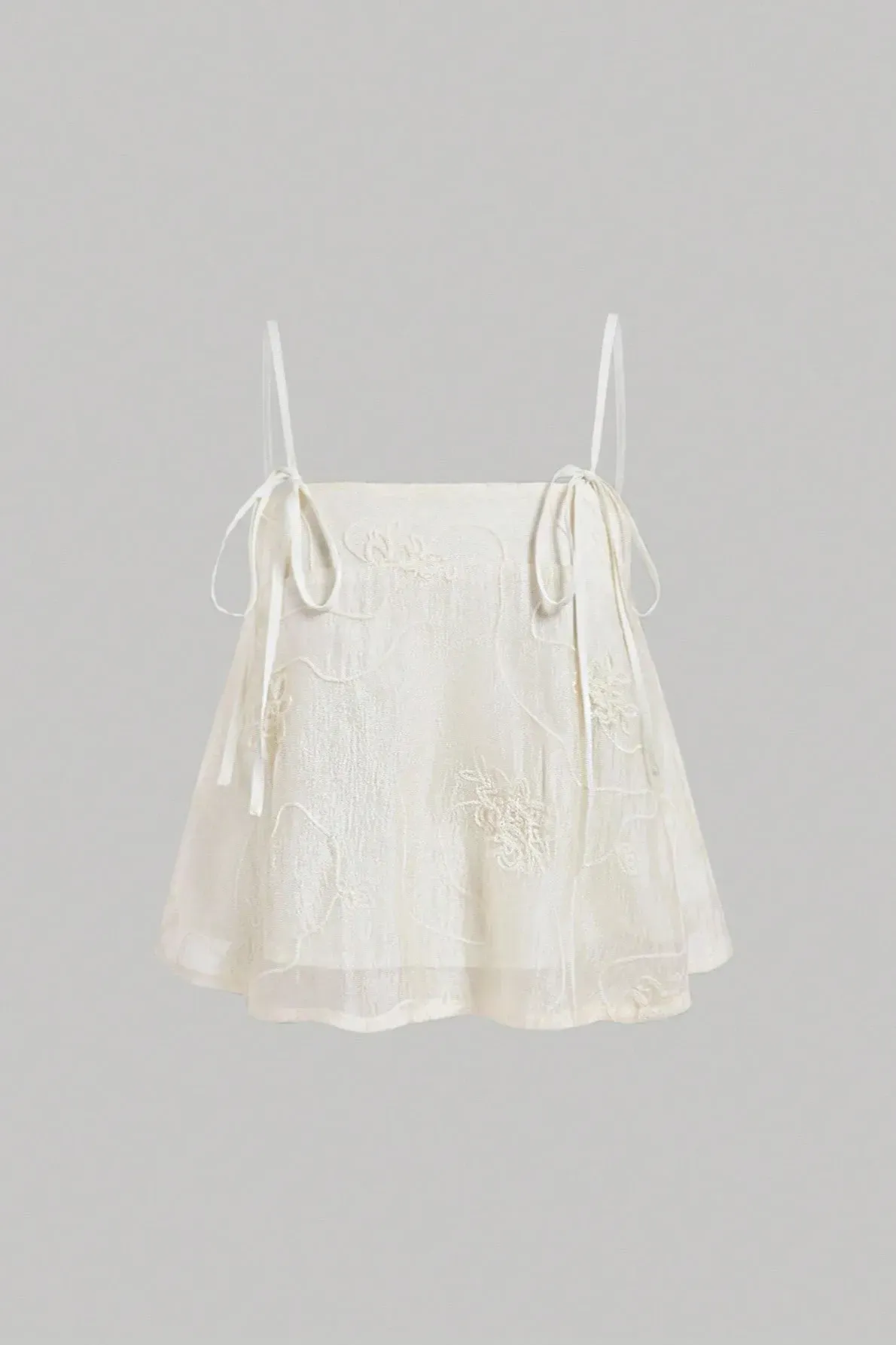 Off White Embroidered Square Neck Top