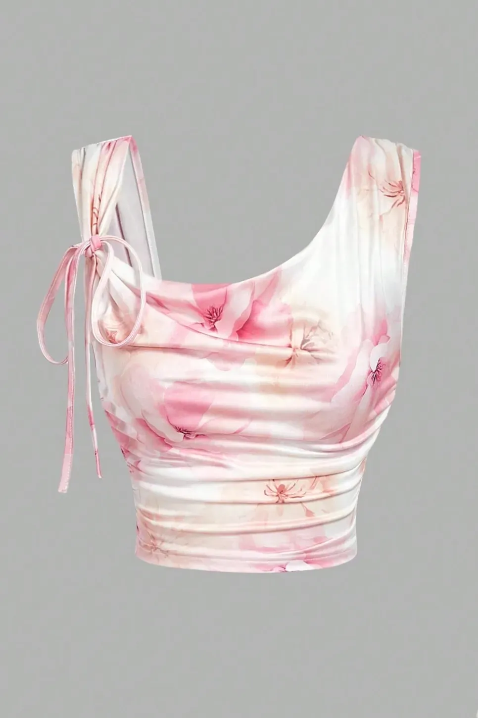 Light Pink Asymmetric Floral Crop Top