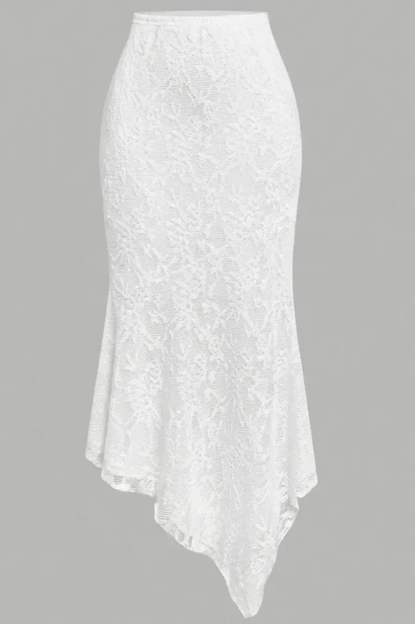 White Asymmetric Mermaid Midi Skirt - Image 1