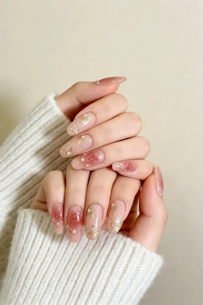 Light Pink Floral Press On Nails - Image 1