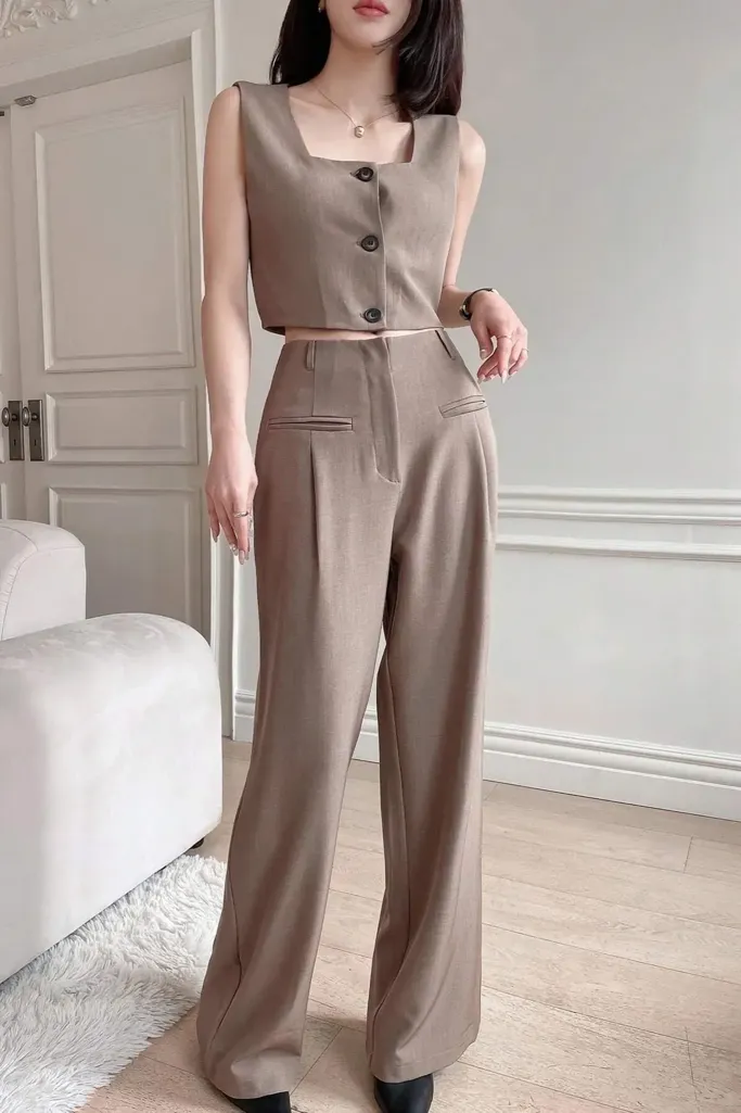 Light Brown Square Neck Co-Ords Set - Image 1