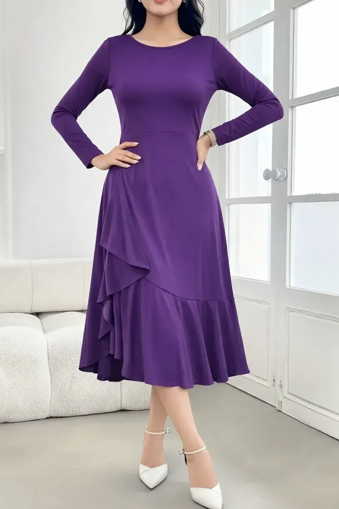 Dark Purple Draped Midi Dress - Image 1