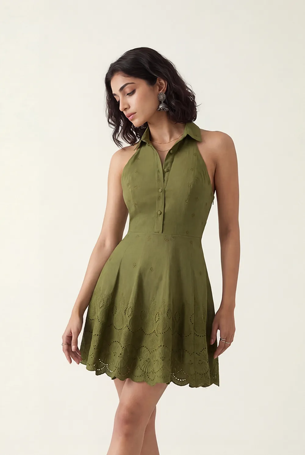 green schiffli dress Green Schiffli Fit & Flare Dress