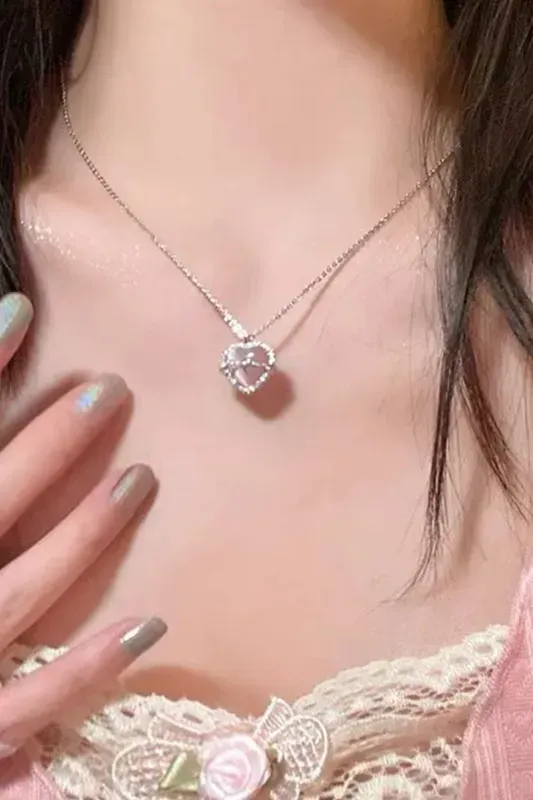 Silver Heart Statement Necklace - Image 1