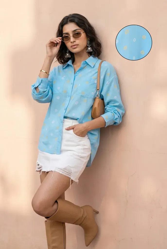 Light Blue Ethnic Print Shirt - Image 1
