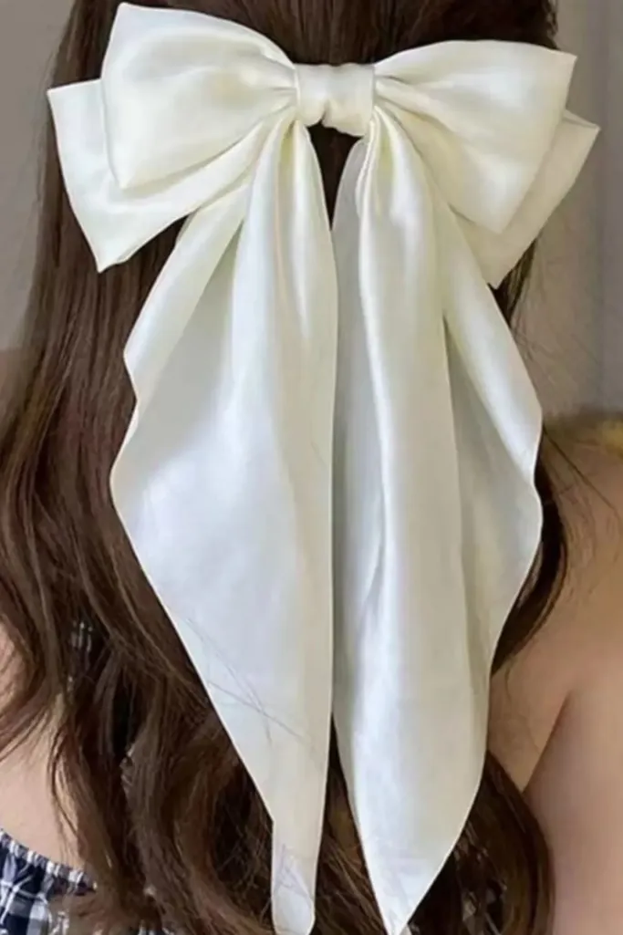 White Satin Bow Hair Clip - Image 1