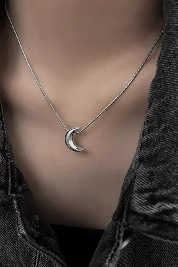 Silver Moon Statement Pendant Necklace - Image 1