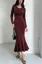 Wine Solid V-Neck Midi Dress