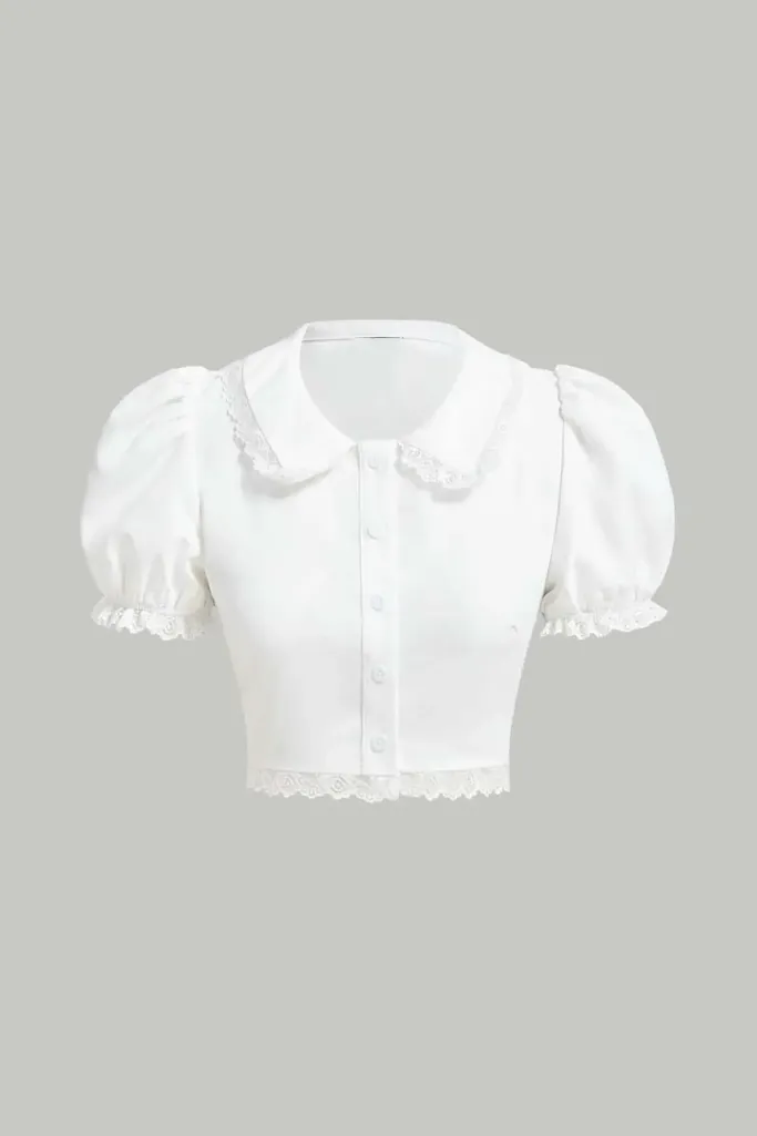 White Lace Peter Pan Crop Top - Image 1