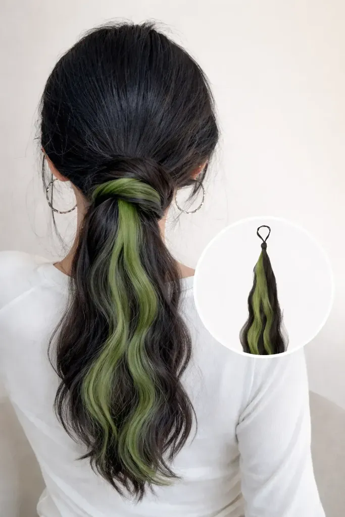 Green Wavy Ponytail Hair Extension - Image 1