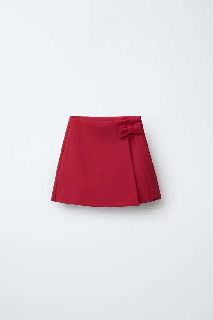 Red Solid Mid Rise Wrap Skorts - Image 1