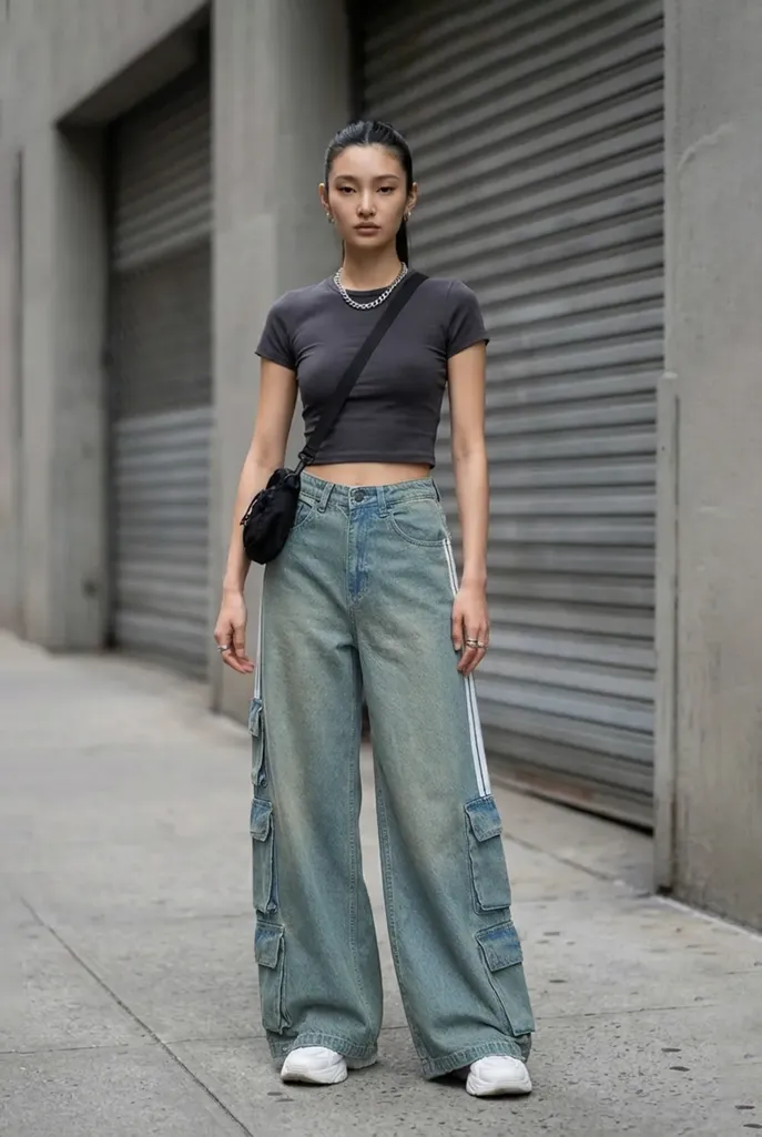 Blue Mid Rise Wide Leg Jeans - Image 1