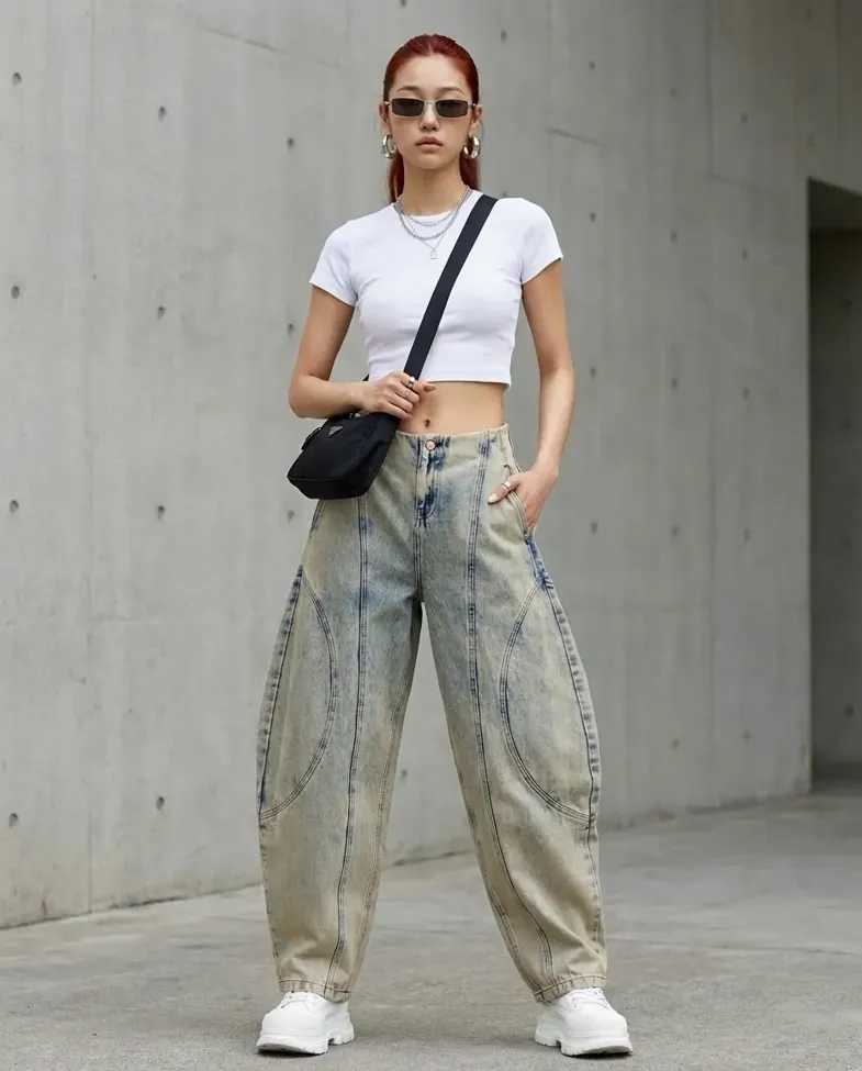 Light Blue Mid Rise Barell Fit Jeans - Image 1