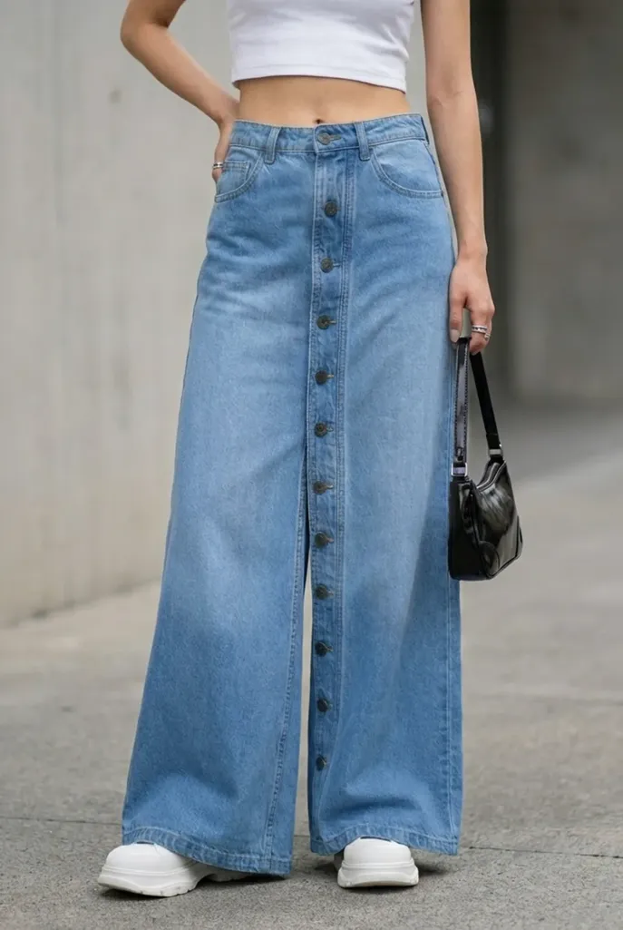 Light Blue Mid Rise Button Down Jeans - Image 1