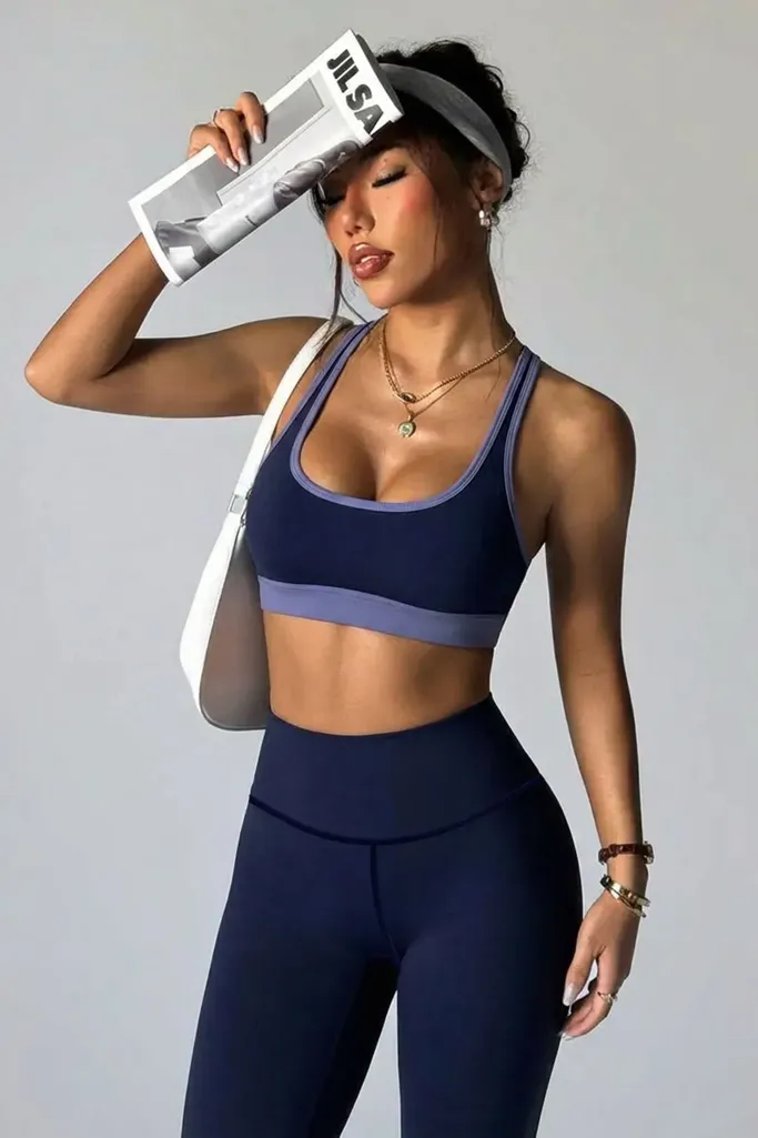 Navy Blue Scoop Neck Sports Set - Image 1