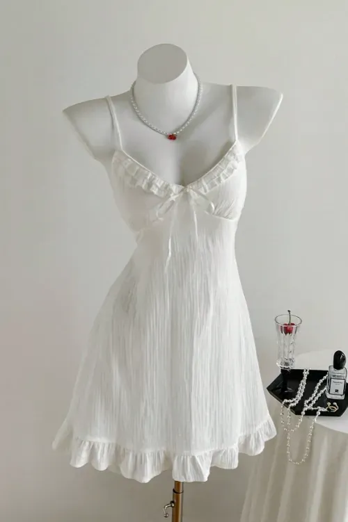 White Sweetheart Mini Ruffle Dress - Image 1