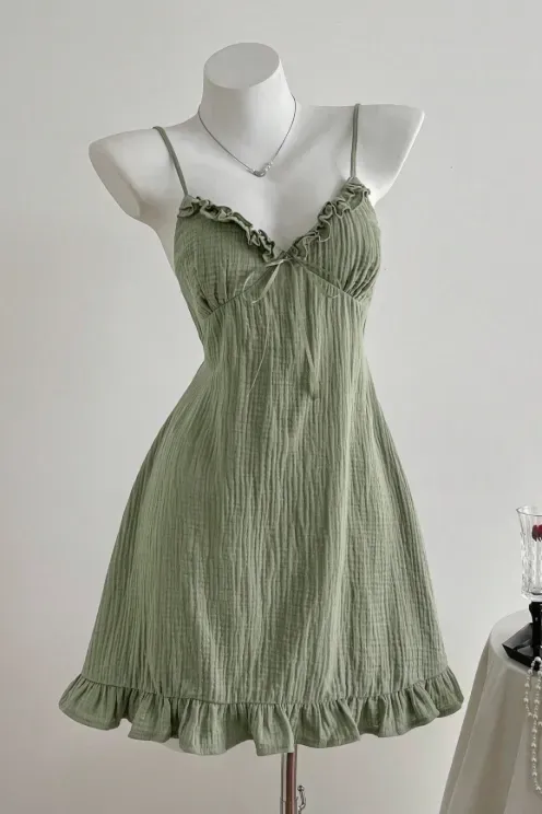 Sage Sweetheart Ruffle Mini Dress - Image 1