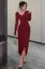 Wine V-Neck Ruched Glitter Midi Dress