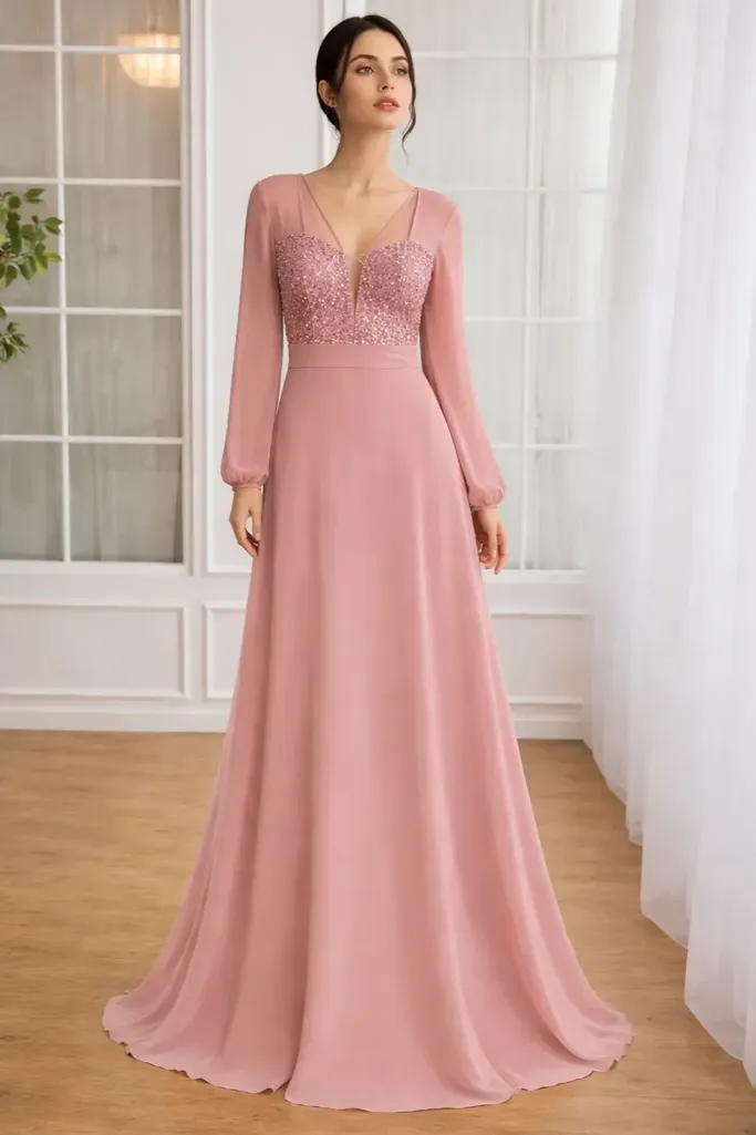 Mauve Solid Sequined Maxi Dress - Image 1