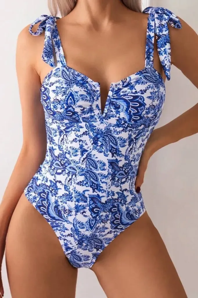 Blue Paisley Print Swimsuit - Image 1
