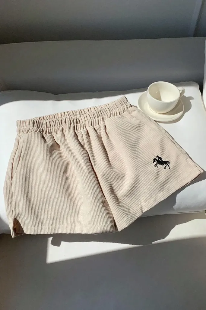 Beige Solid Mid Rise Shorts - Image 1