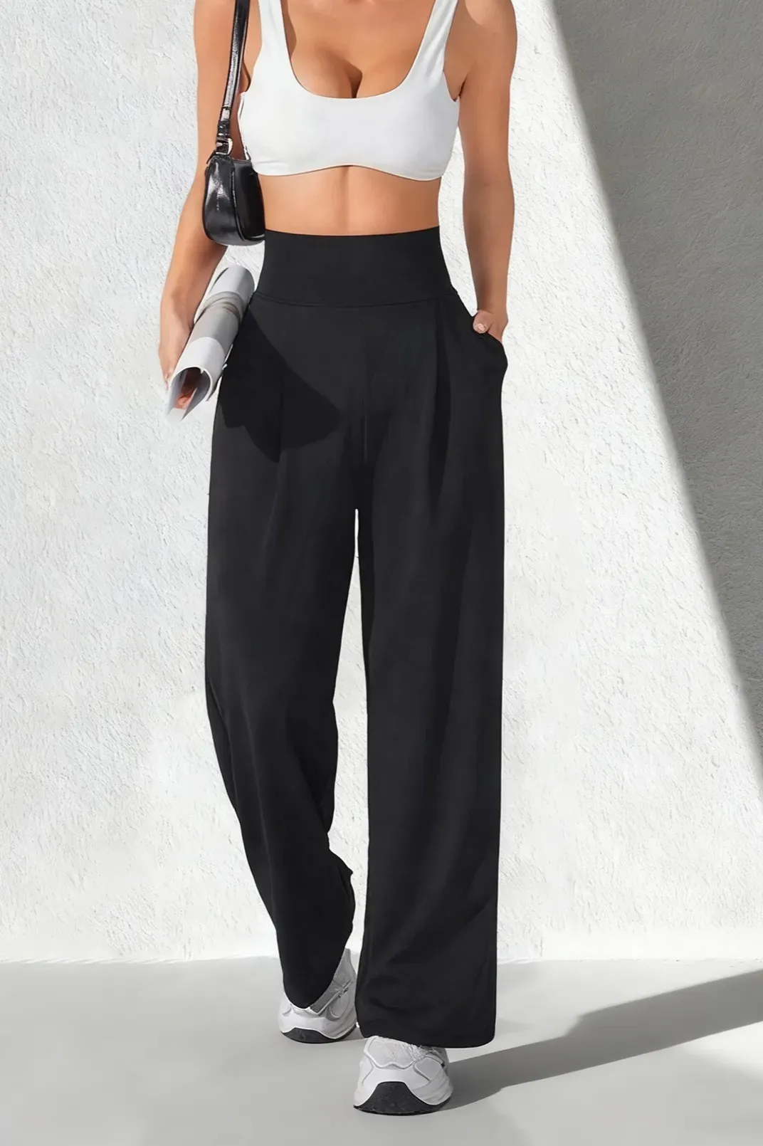 Black High Rise Wide-Leg Pants