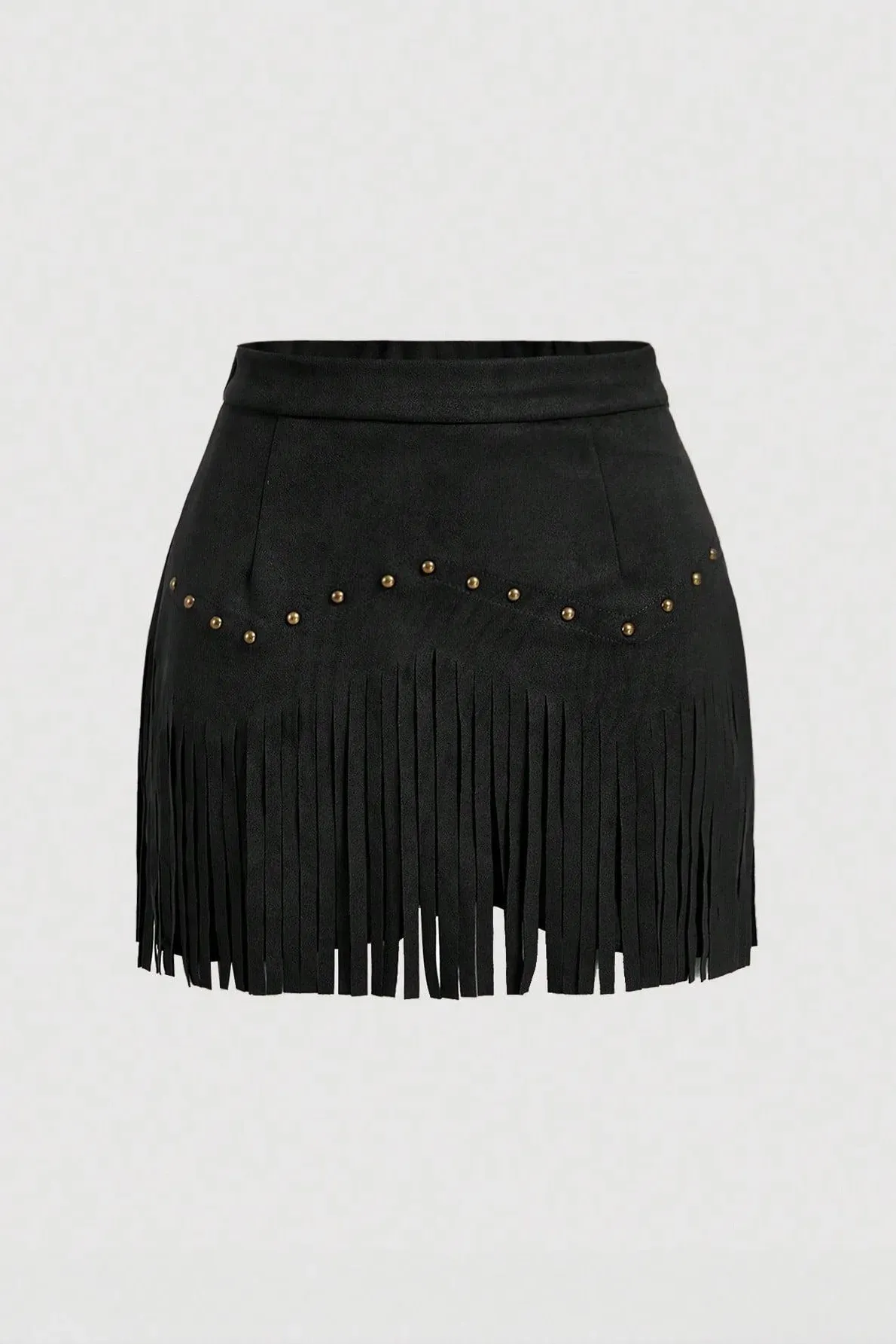 Black Fringed Studded Mini Skirt