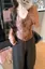 Brown Floral V-Neck Tie-Up Top