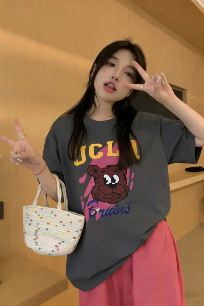Grey Graphic Printed Oversized T-Shirt - Image 1