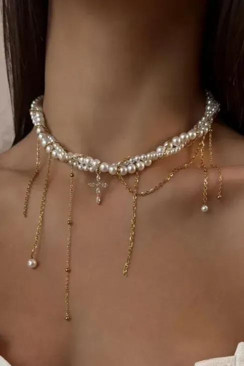 White Pearl Choker Necklace - Image 1