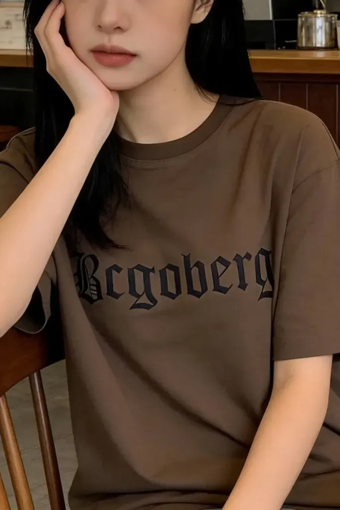 Brown Typography Crew Neck T-Shirt - Image 1