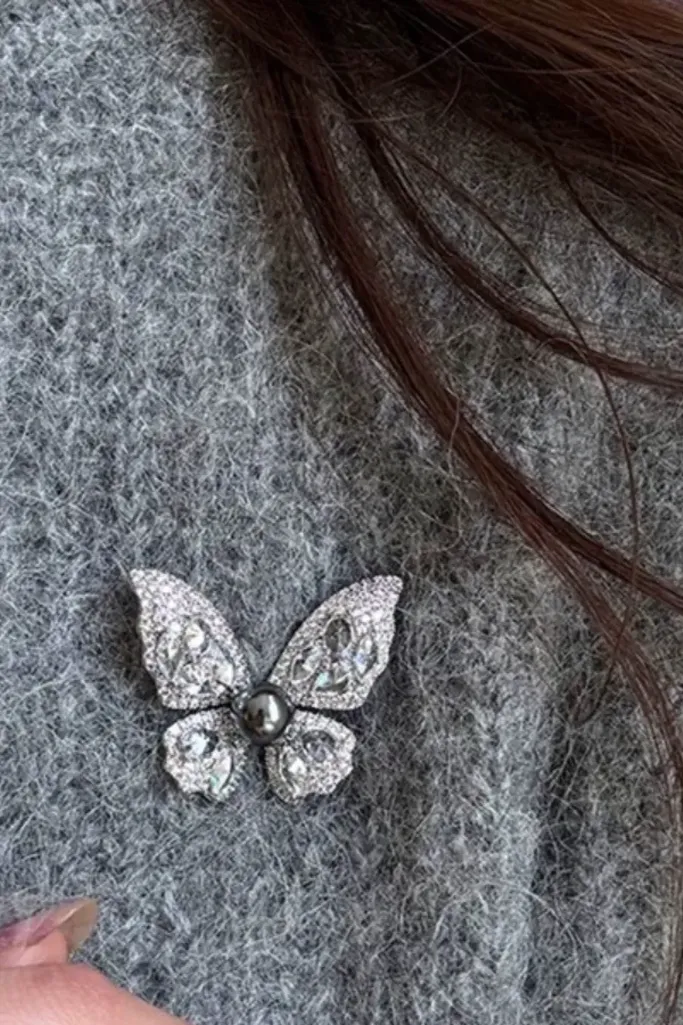 Grey Butterfly Elegance Brooch - Image 1