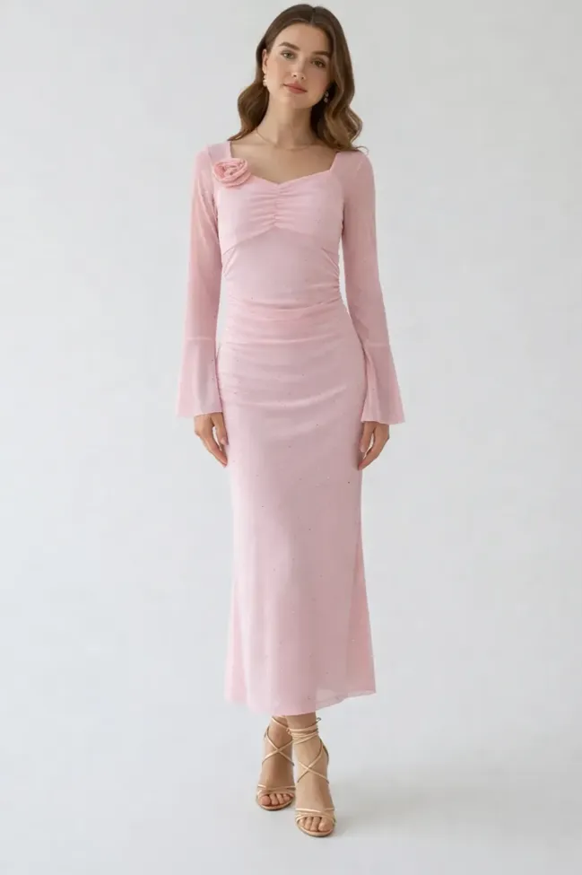 chinese dress ladies Light Pink Solid Color Pocketed Raw Edge Babydoll Dress