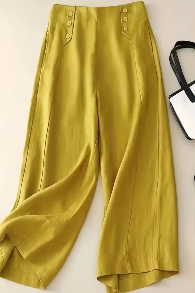 Yellow Mid-Rise Wide Leg Pants - Image 1