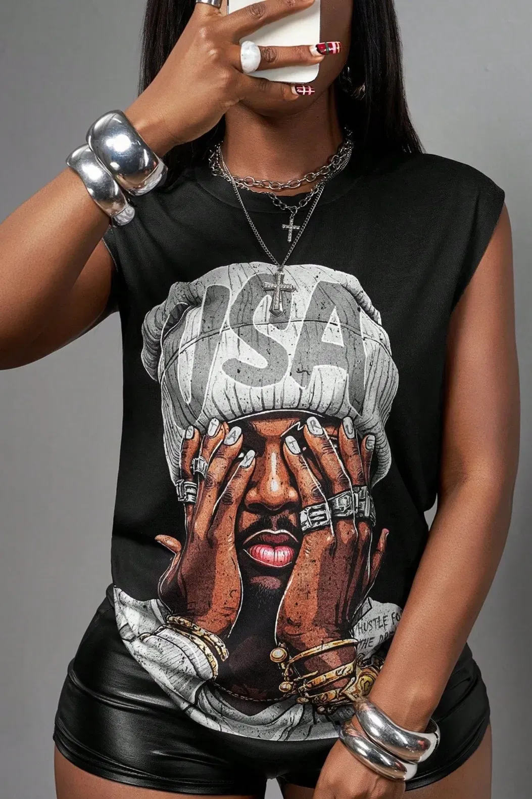 Black Graphic Crew Neck T-Shirt