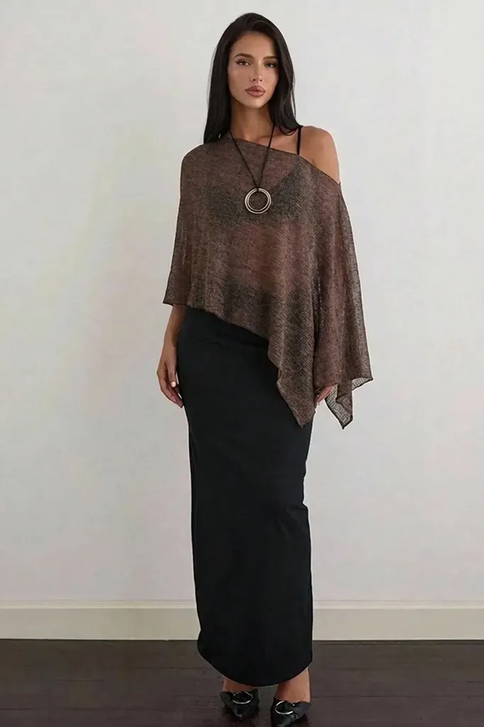 Brown One Shoulder Asymmetric Top - Image 1