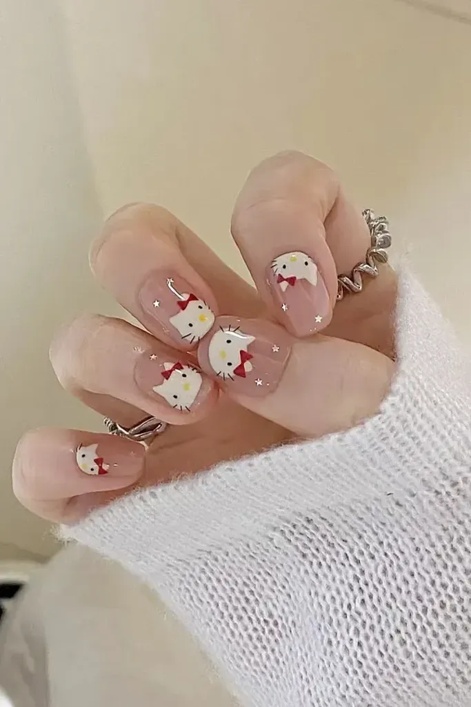 Light Pink Cartoon Press On Nails - Image 1