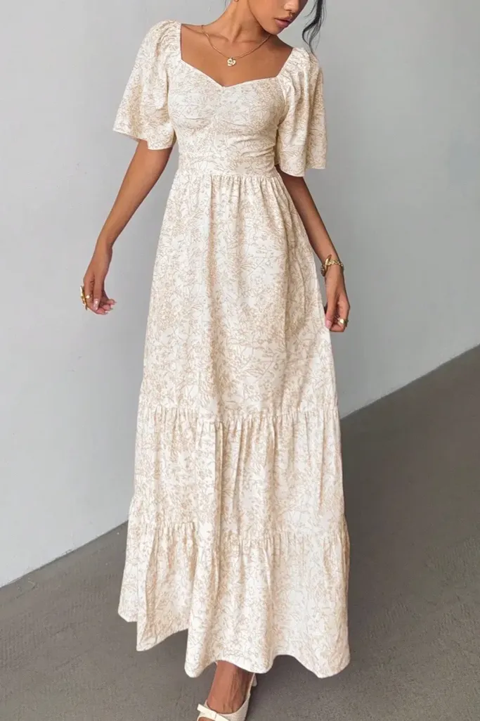 Off White Floral Sweetheart Maxi Dress - Image 1