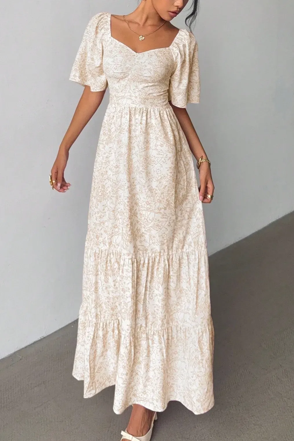 Off White Floral Sweetheart Maxi Dress