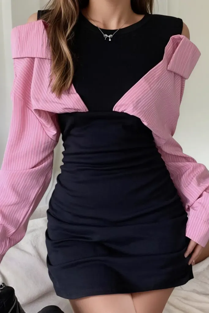 Black Ruched Bodycon Mini Dress - Image 1