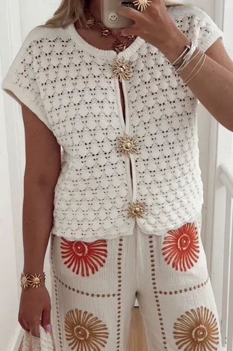 White Crochet Round Neck Top - Image 1