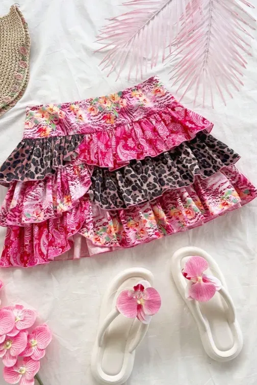 Multicolur Printed Tiered Mini Skirt - Image 1